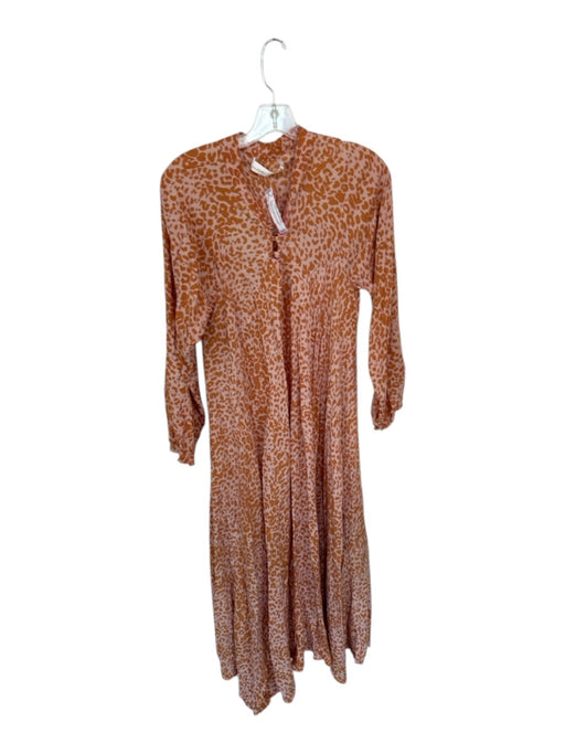 Natalie Martin Size XS Orange & Tan Rayon Long Sleeve Animal Print Belted Dress Orange & Tan / XS
