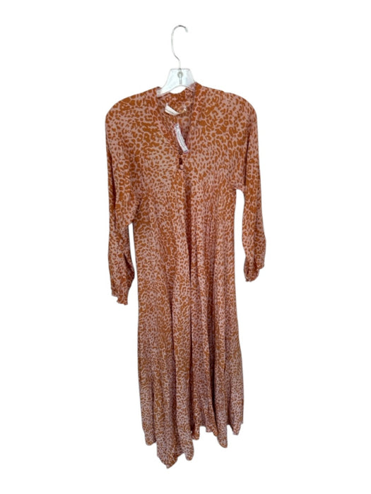 Natalie Martin Size XS Orange & Tan Rayon Long Sleeve Animal Print Belted Dress Orange & Tan / XS