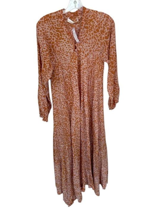 Natalie Martin Size XS Orange & Tan Rayon Long Sleeve Animal Print Belted Dress Orange & Tan / XS