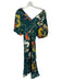 Beatrice B. Size M Teal & Orange Silk Short Sleeve Flowers Waist tie Maxi Dress Teal & Orange / M
