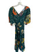 Beatrice B. Size M Teal & Orange Silk Short Sleeve Flowers Waist tie Maxi Dress Teal & Orange / M