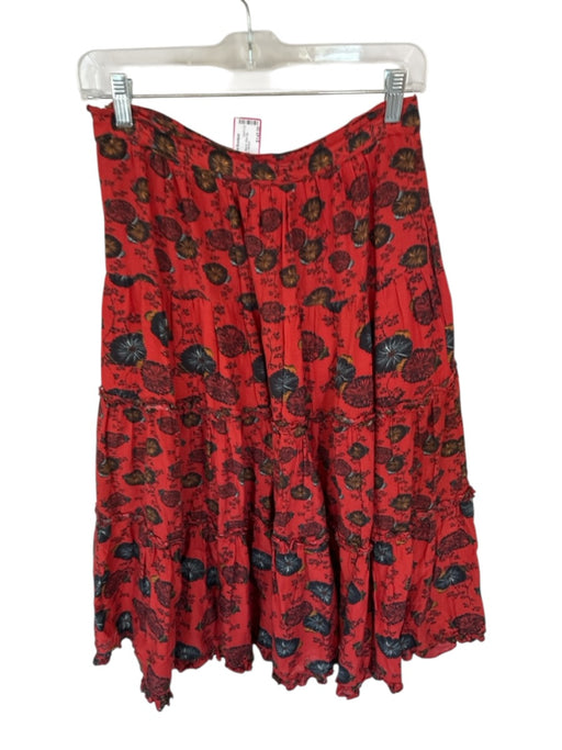 Ulla Johnson Size 6 Red & Black Cotton Blend Side Zip Flowers Lined Maxi Skirt Red & Black / 6
