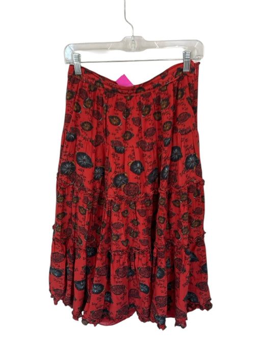 Ulla Johnson Size 6 Red & Black Cotton Blend Side Zip Flowers Lined Maxi Skirt Red & Black / 6