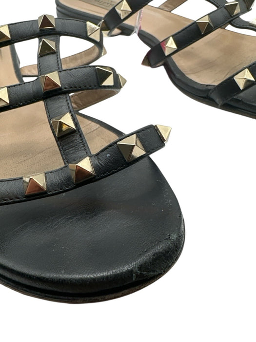 Valentino Shoe Size 39 Black & Gold Leather Rockstud Slide Sandals Black & Gold / 39