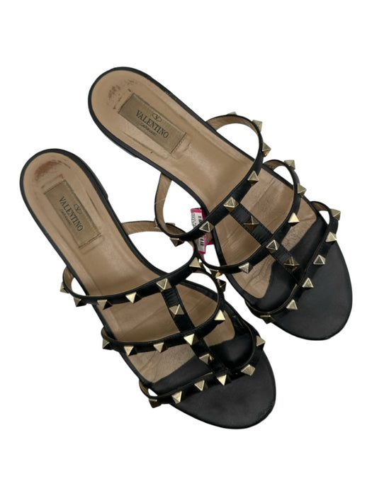 Valentino Shoe Size 39 Black & Gold Leather Rockstud Slide Sandals Black & Gold / 39