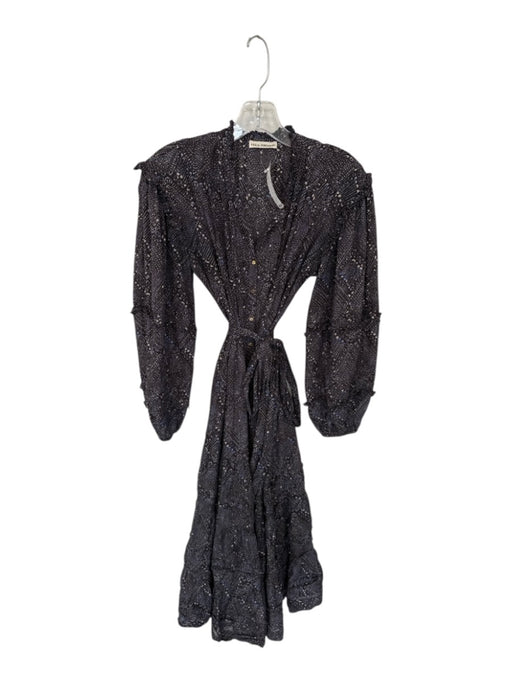 Ulla Johnson Size 2 Blue & Black Cotton & Viscose Abstract Button Up Midi Dress Blue & Black / 2