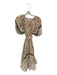 Ulla Johnson Size 4 Cream & Maroon Cotton Tie Dye Short Puff Sleeve V Neck Dress Cream & Maroon / 4