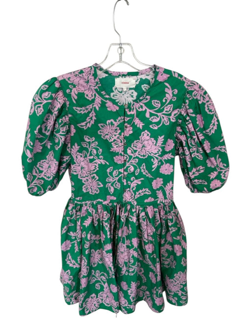XiRENA Size S Green & Pink Cotton Floral Short Sleeve Drawstring Waist Dress Green & Pink / S