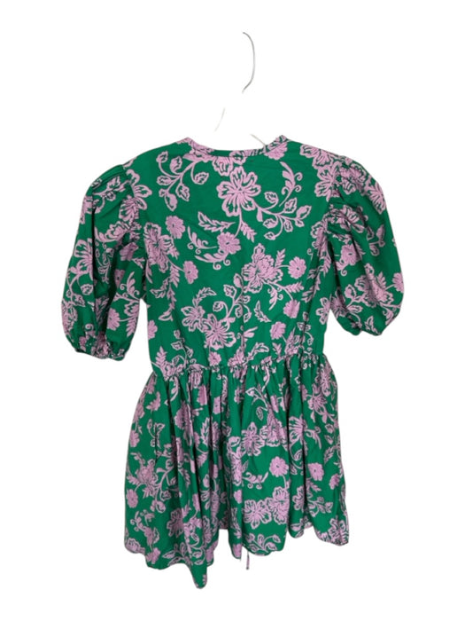 XiRENA Size S Green & Pink Cotton Floral Short Sleeve Drawstring Waist Dress Green & Pink / S