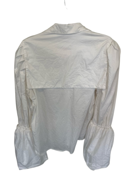 Melbourne Size M White Cotton Long Bell Sleeve Button Up Collar Top White / M