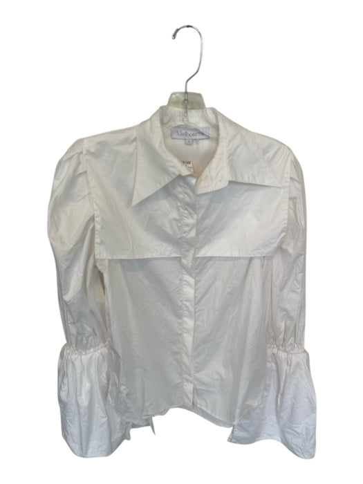 Melbourne Size M White Cotton Long Bell Sleeve Button Up Collar Top White / M
