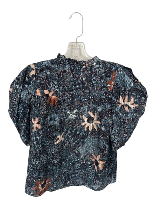 Ulla Johnson Size 4 Burnt Orange & Navy Cotton & Viscose Botanical Neck Tie Top Burnt Orange & Navy / 4