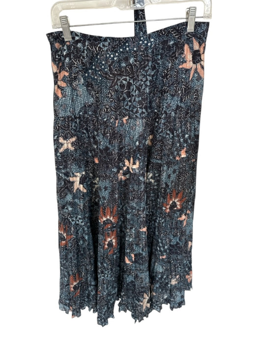 Ulla Johnson Size 6 Burnt Orange & Navy Cotton & Viscose Botanical Tiered Skirt Burnt Orange & Navy / 6