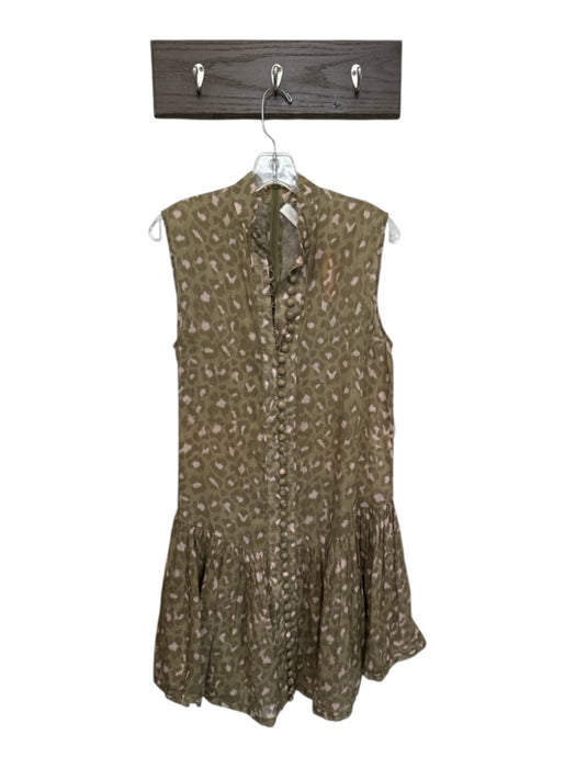 Zimmermann Size 1/S Green & Pink Cotton Blend Leopard Print Sleeveless Dress Green & Pink / 1/S