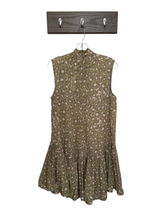 Zimmermann Size 1/S Green & Pink Cotton Blend Leopard Print Sleeveless Dress Green & Pink / 1/S
