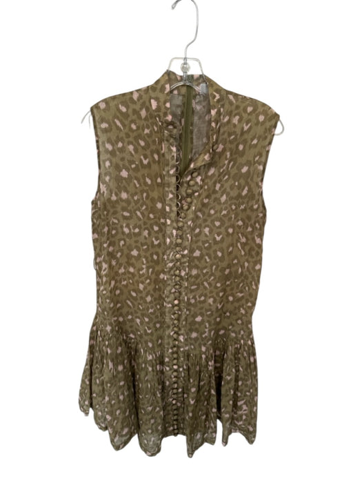 Zimmermann Size 1/S Green & Pink Cotton Blend Leopard Print Sleeveless Dress Green & Pink / 1/S