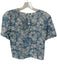 Olivia James the Label Size M Blue & White Cotton Botanical Half Button Top Blue & White / M