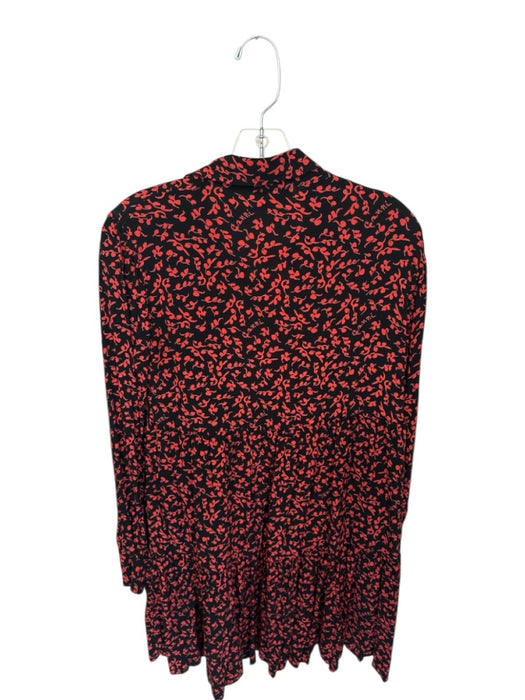 Ganni Size 34/2 Red & Black Viscose Leaves Long Sleeve Half Button Mini Dress Red & Black / 34/2