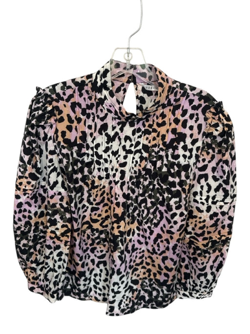 Veronica Beard Size 6 Black, Pink & Orange Silk & Spandex Cheetah Pleated Top Black, Pink & Orange / 6