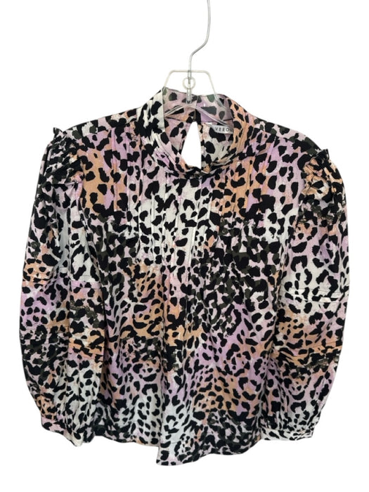 Veronica Beard Size 6 Black, Pink & Orange Silk & Spandex Cheetah Pleated Top Black, Pink & Orange / 6