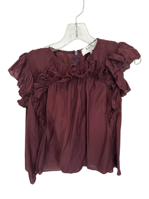 Sea New York Size XS Burgundy Viscose Blend Ruffle Detail Cap Sleeve Top Burgundy / XS