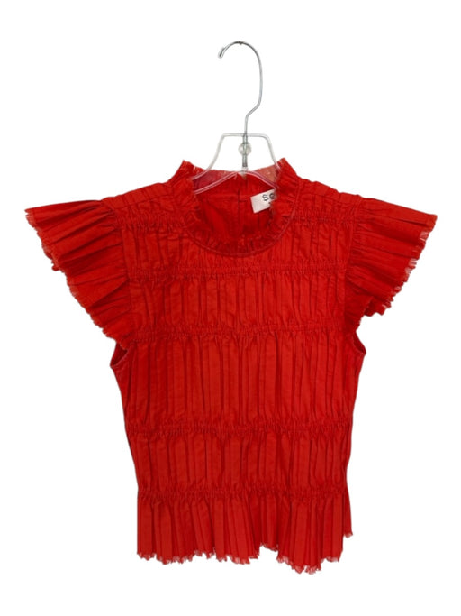 Sea New York Size S Fire Engine Red Polyester & Cotton Smocked Short Sleeve Top Fire Engine Red / S