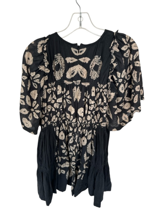 Sea New York Size S Black & Tan Cotton & Viscose Short Sleeve Bleach Wash Dress Black & Tan / S