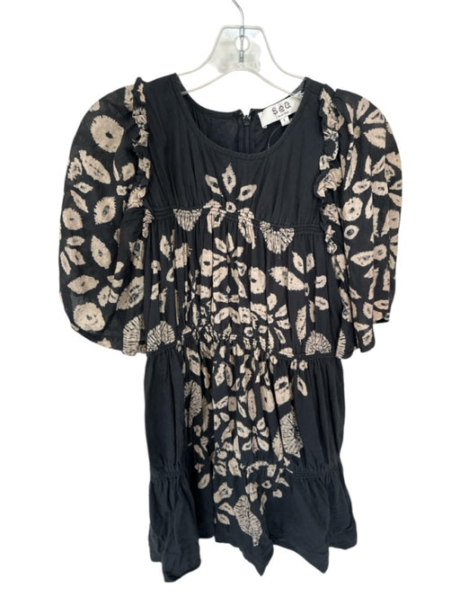 Sea New York Size S Black & Tan Cotton & Viscose Short Sleeve Bleach Wash Dress Black & Tan / S