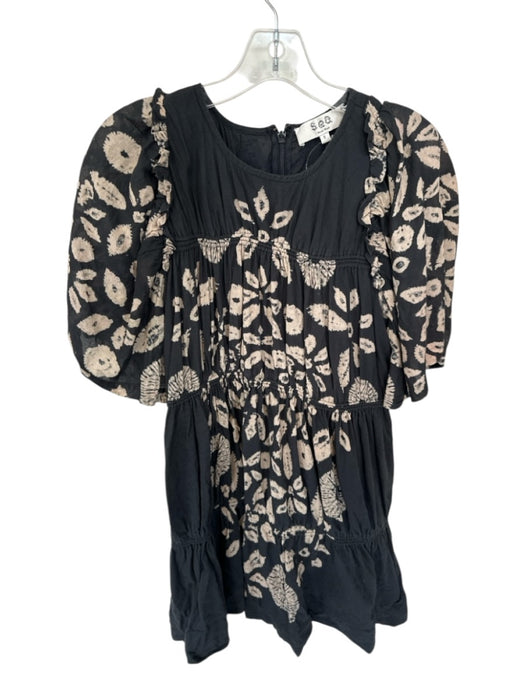 Sea New York Size S Black & Tan Cotton & Viscose Short Sleeve Bleach Wash Dress Black & Tan / S