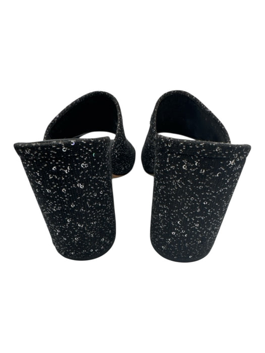 Chanel Shoe Size 36.5 Black & White Canvas open toe Block Heel Sequin Sandals Black & White / 36.5