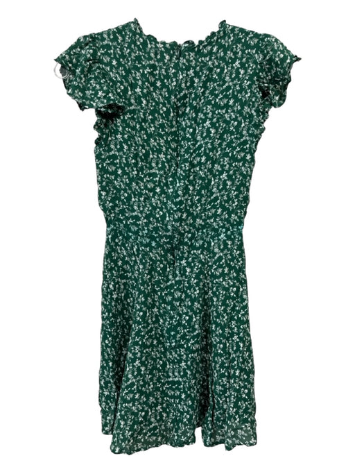 Reformation Size 4 Green & White Viscose Short Sleeve Floral V Neck Mini Dress Green & White / 4