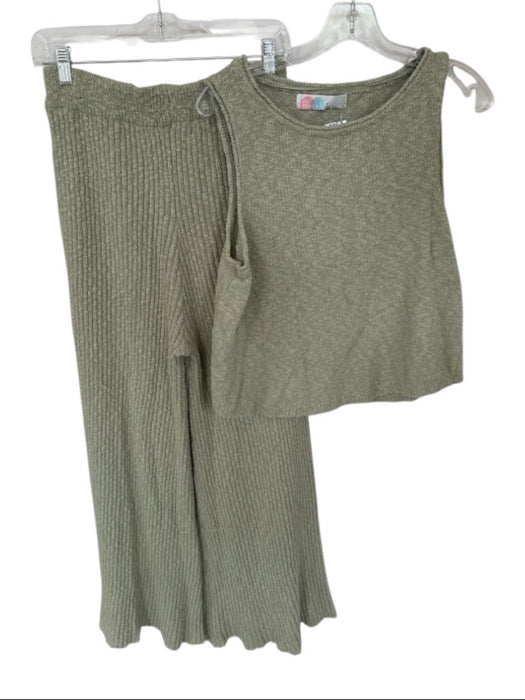 FP Beach Size S Sage green Cotton Blend Sleeveless Knit Flare Pant Set Sage green / S