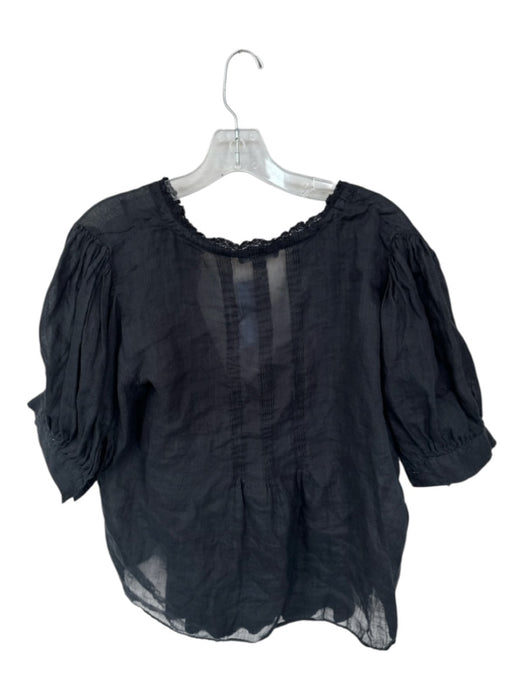 J. Crew Size M Black Linen Short Balloon Sleeve Lace Trim Slip Incl Top Black / M