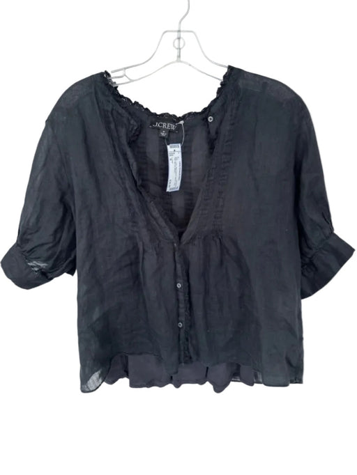 J. Crew Size M Black Linen Short Balloon Sleeve Lace Trim Slip Incl Top Black / M