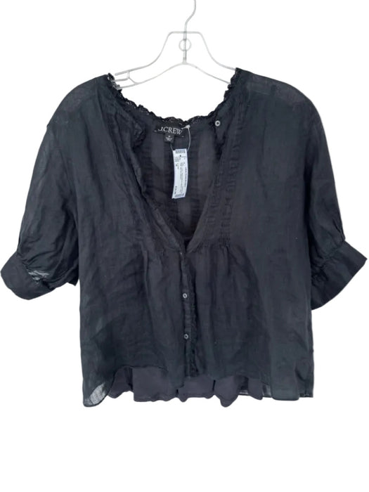 J. Crew Size M Black Linen Short Balloon Sleeve Lace Trim Slip Incl Top Black / M