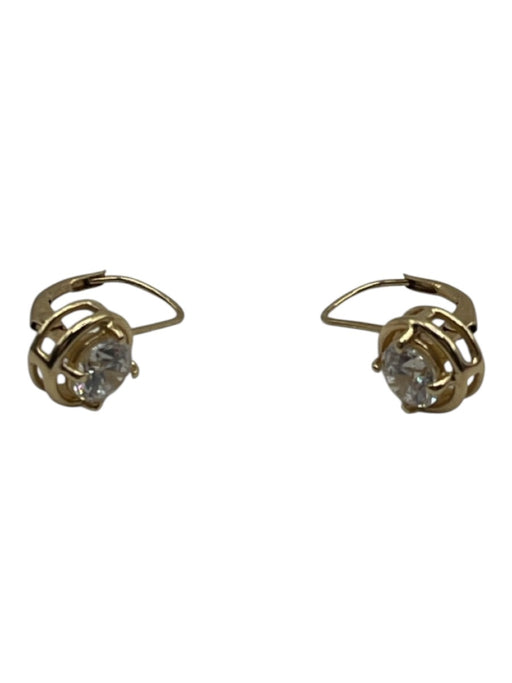 No Brand Crystal Yellow Gold 14K Gold Cubic Zirconia Lever back Hoop Earrings Crystal