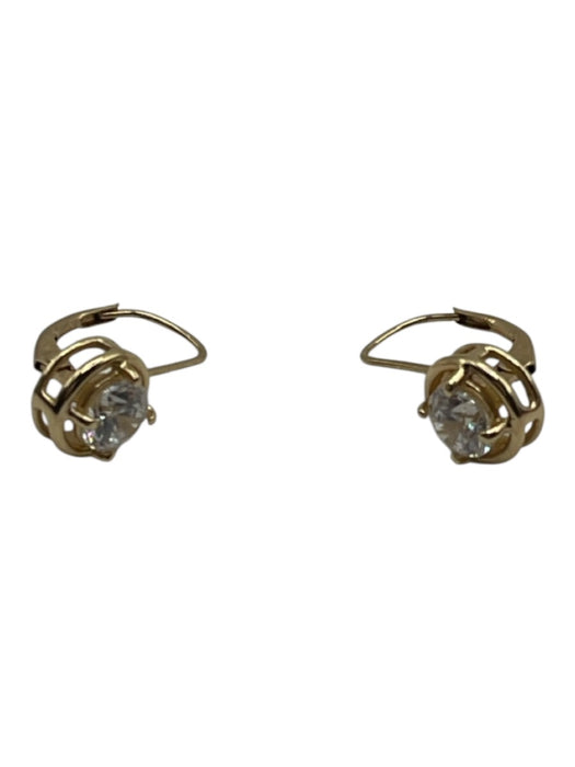 No Brand Crystal Yellow Gold 14K Gold Cubic Zirconia Lever back Hoop Earrings Crystal