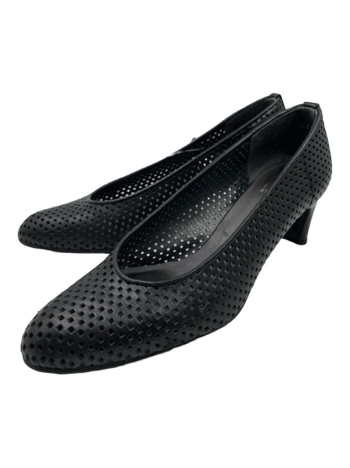 Stuart Weitzman Shoe Size 7 Black Leather Perforated Almond Toe Midi Heel Pumps Black / 7
