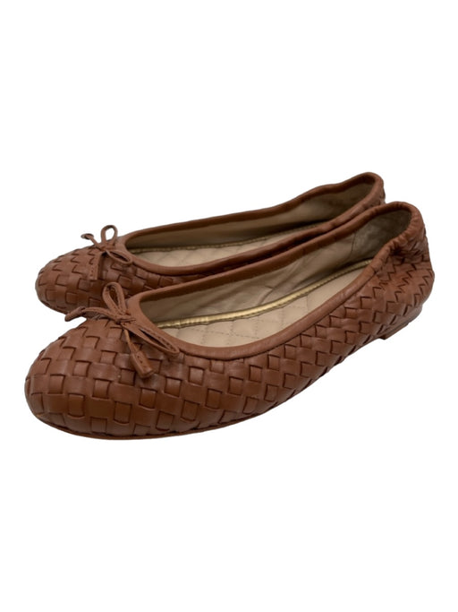 J. McLaughlin Shoe Size 7 Brown Leather Bow detail Woven Round Toe Flats Brown / 7