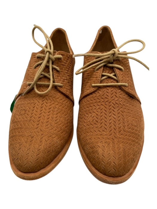 Fortress Cognac Brown Nubuck Leather Chevron lace up Pointed Toe loafer Flats Cognac Brown