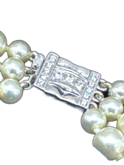 Camrose & Kross White & Silver Faux Pearl 3 Strand Push Clasp Necklace White & Silver