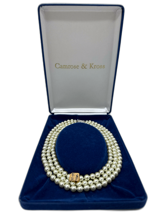 Camrose & Kross White & Silver Faux Pearl 3 Strand Push Clasp Necklace White & Silver