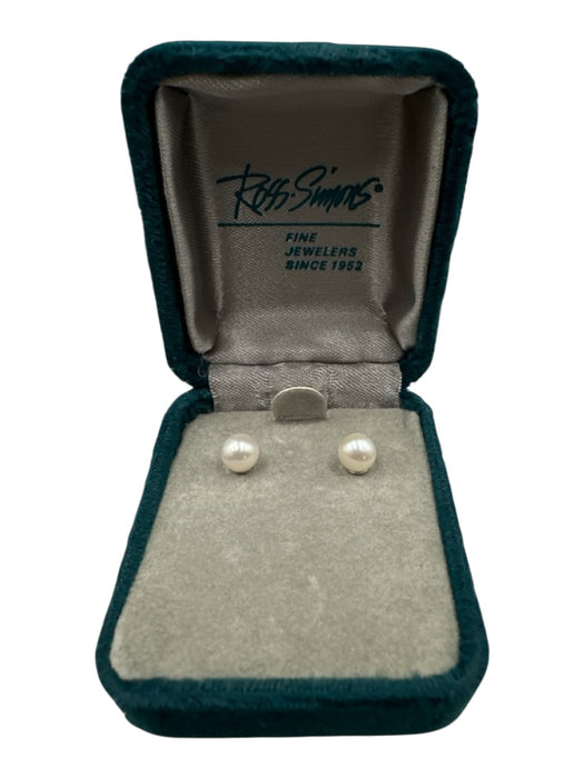 Ross Simons White & Silver Faux Pearl Silver Tone Metal Stud Post Back Earrings White & Silver