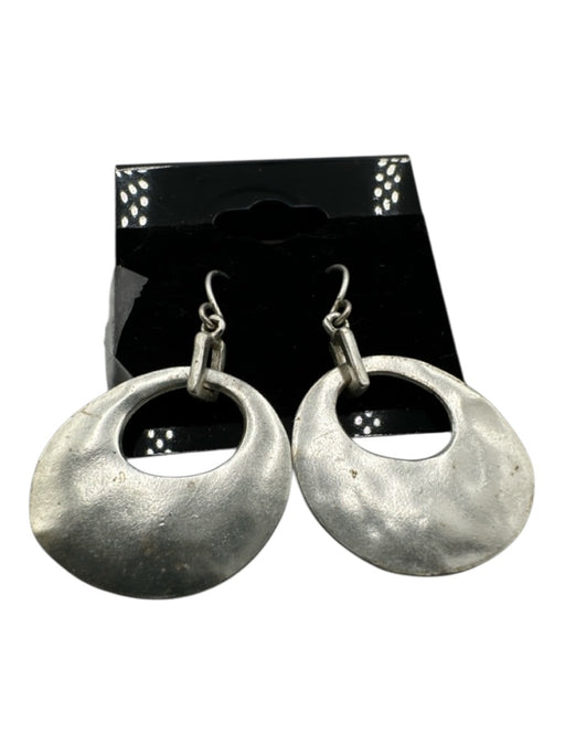 Silver Drop Oval Hammered Earrings Silver