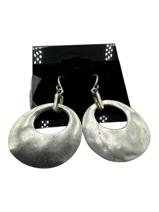 Silver Drop Oval Hammered Earrings Silver