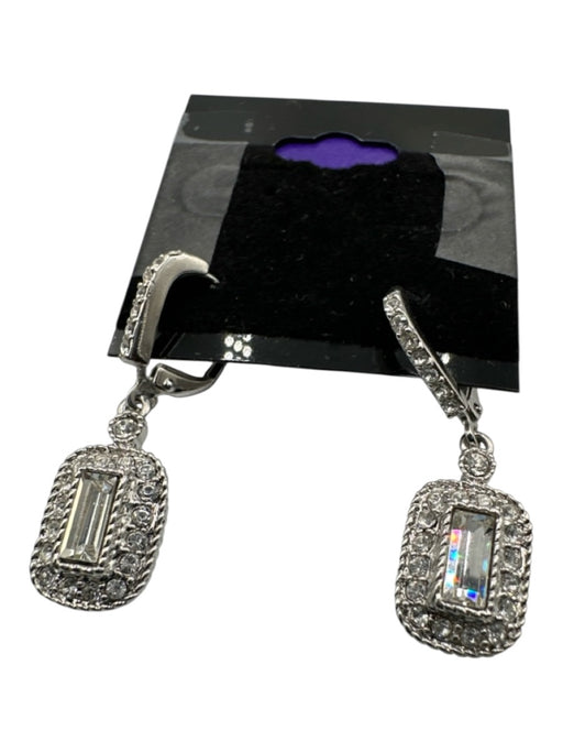 Givenchy Silver & Clear Metal Crystal Rectangle Cut Pave Bezel Drop Earrings Silver & Clear