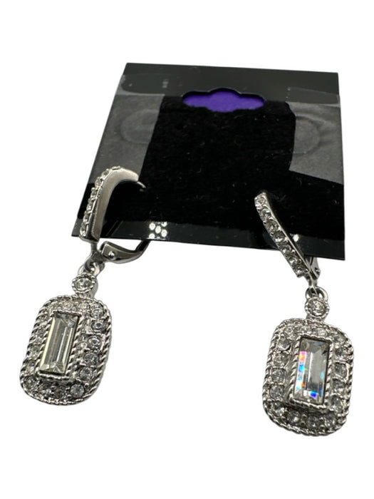 Givenchy Silver & Clear Metal Crystal Rectangle Cut Pave Bezel Drop Earrings Silver & Clear