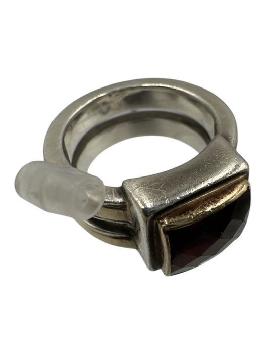 Red, Silver & Gold Metal Faceted Square Two Tone Double band Ring Red, Silver & Gold