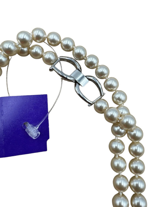 White & Silver Pearls Metal Opera Length Box Clasp Necklace White & Silver