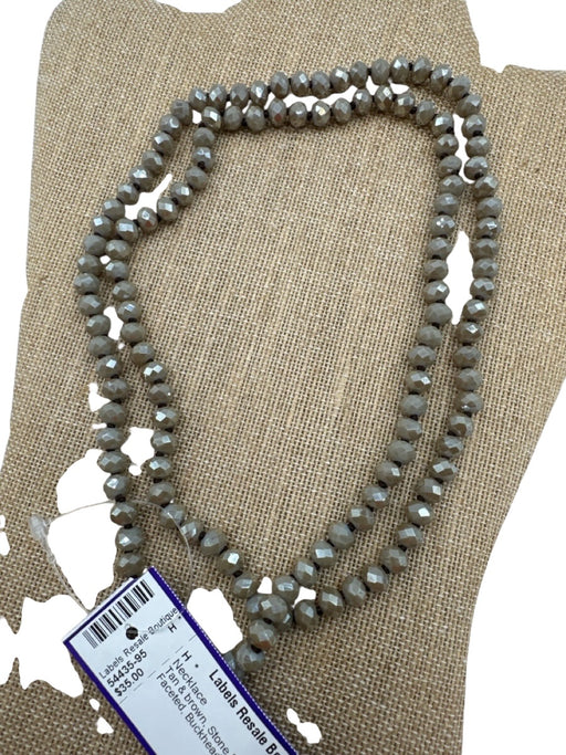 Tan & brown Stone Beads Silk Cord Faceted Necklace Tan & brown
